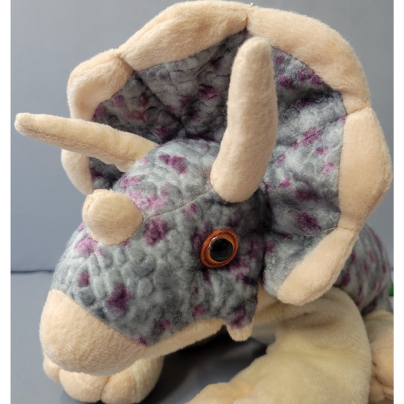Wild Republic Triceratops Dinosaur Plush Toy 10" Sitting Gray Purple 2012 - Picture 2 of 13